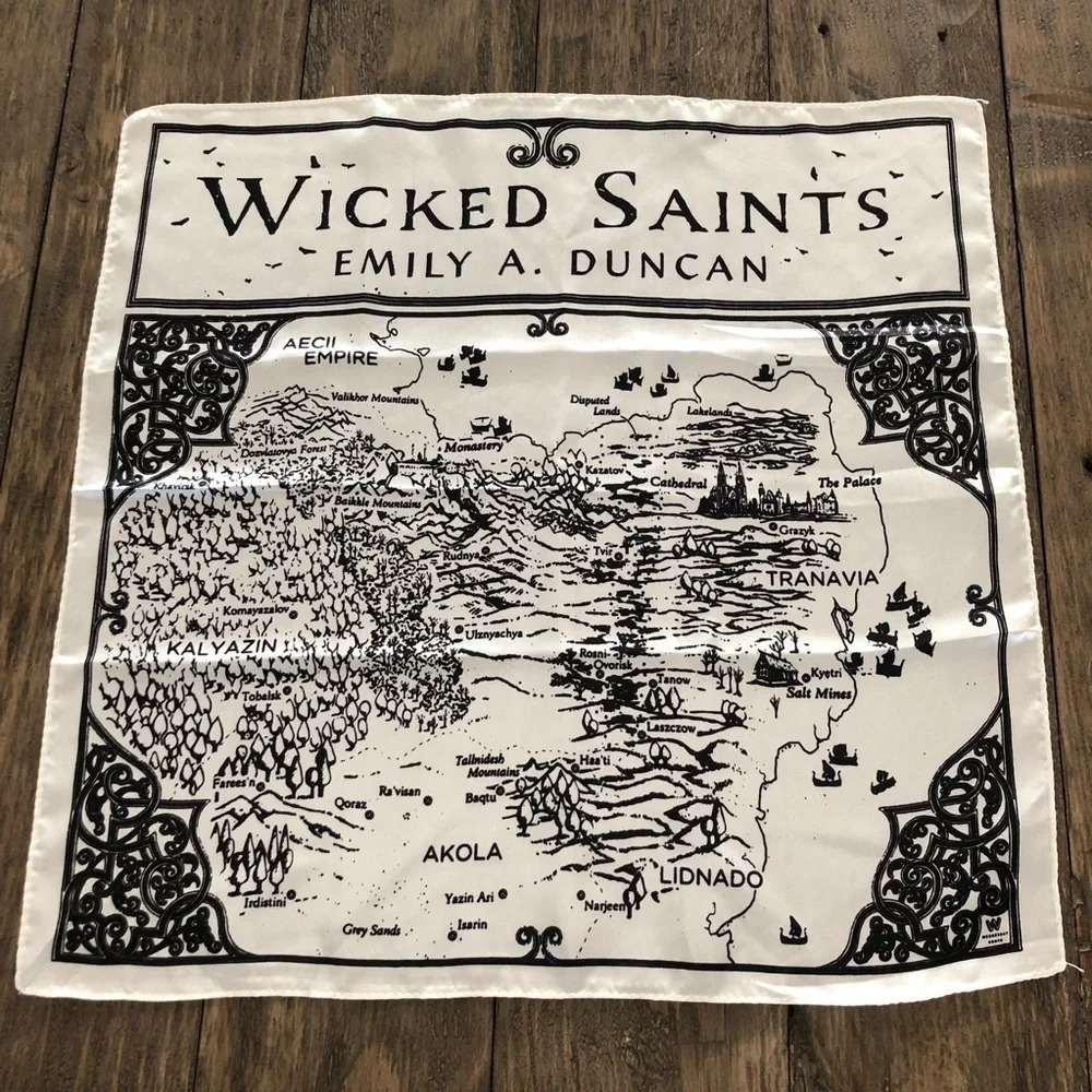 Wicked Saints Emily A Duncan Printed Map Square Scarf Book Novel Neckerchief 16”
